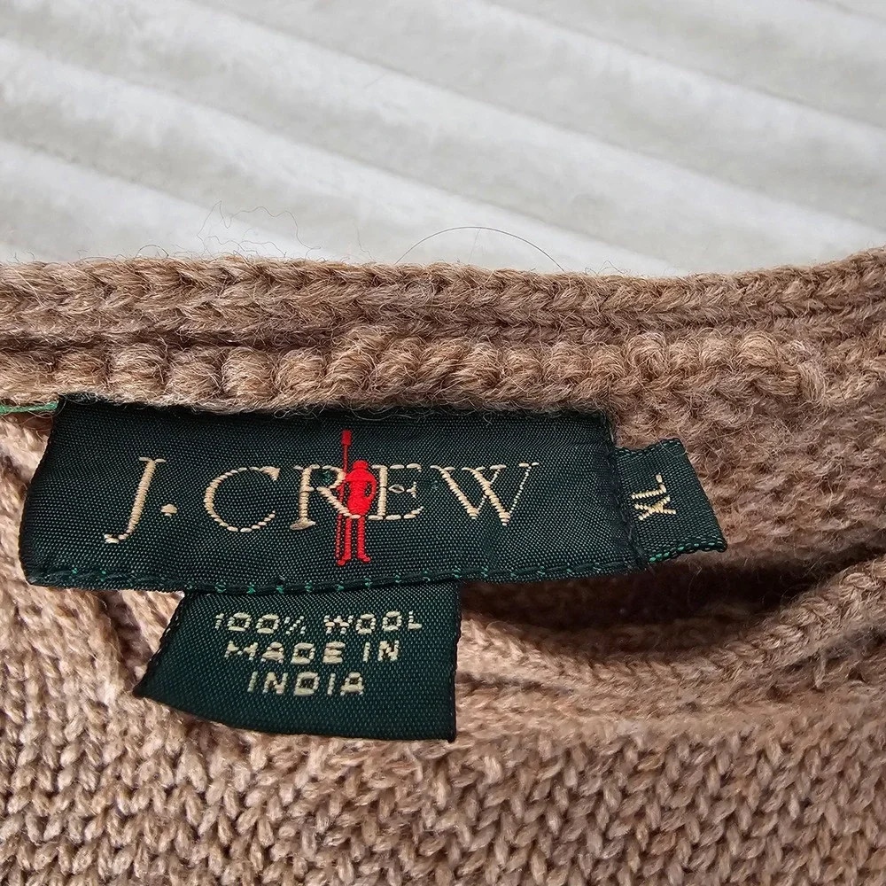 Vintage J.Crew Mens 100% Wool V-Neck Pullover Sweater XL Camel Tan Oarsman